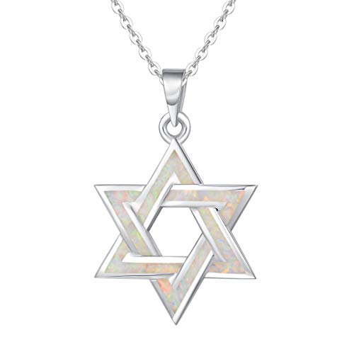 FANCIME Star of David Necklace for Women Hanukkah Gifts 925 Sterling Silver White Created Opal Geometric Pendant Jewelry for Women Girls