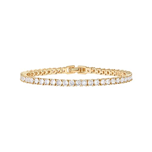 PAVOI 14K Gold Vermeil Cubic Zirconia Classic Tennis Bracelet | Yellow Gold Bracelets for Women | 7.5 Inches
