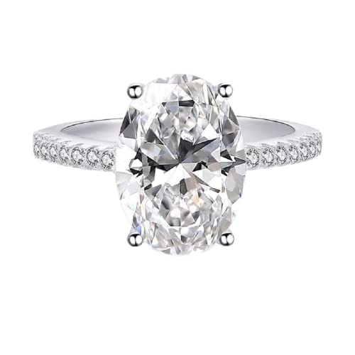 Weishu Classic Promise Ring 925 Sterling Silver Oval Cut 3ct AAA CZ Zircon Engagement Rings for Women Cubic Zirconia Promise Halo Solitaire Engagement Ring Size 6-10 (US Code 9)