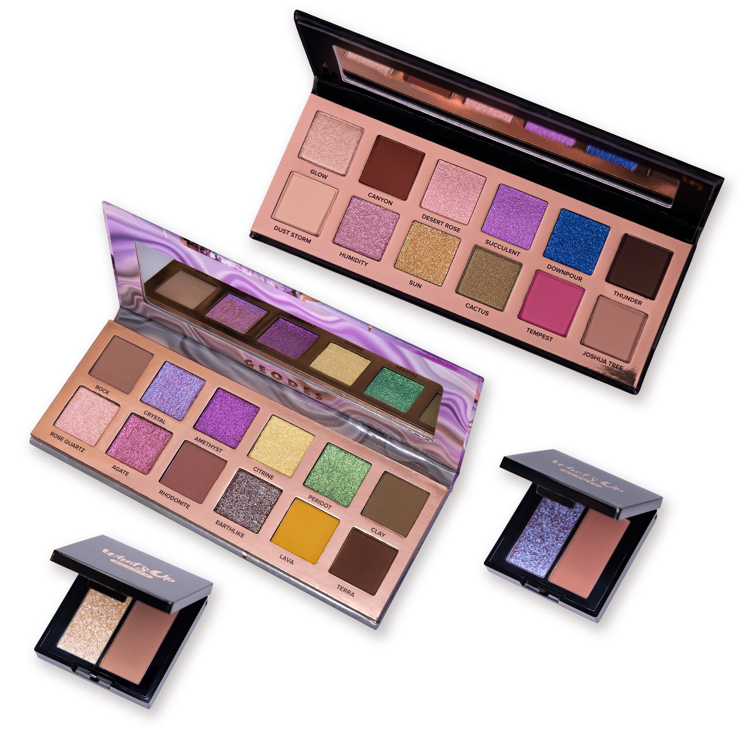 Whats Up Beauty - 4 Eyeshadow Palettes (Desert Monsoon, Geodes, Plumour Duo, Lattetude Duo)