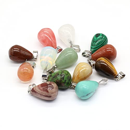 20 Pcs Natural Stone Pendants Water Drop Shape Mixed Color Crystal Agates Stone Charms for Jewelry Making Necklace Bracelet