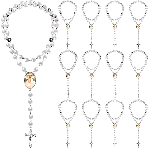12 Pieces Sublimation Blanks Necklace Rosary Beads Necklace Sublimation Rosaries Prayer Beads Necklace Heat Transfer Blank Photo Necklaces for Baptism Women Catholic Gifts DIY Jewelry Making(White)