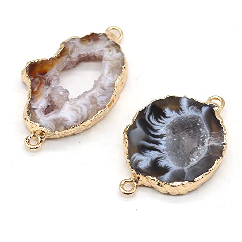 QSLLER 4pcs Natural Stone Connector Irregular Shape Black Agate and Yellow Agate Gold-plated Connector Jewelry Size 28x40-28x50mm