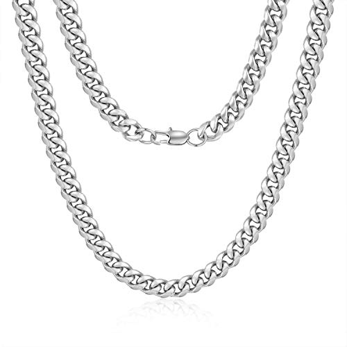 Jewlpire Diamond Cut Miami Cuban Link Chain for Men, Silver Chain for Men, Chain Necklace for Men Boys Women, Hip-Hop & Cool Men’s Necklace, 316L Stainless Steel, 10mm Width, 18 Inch
