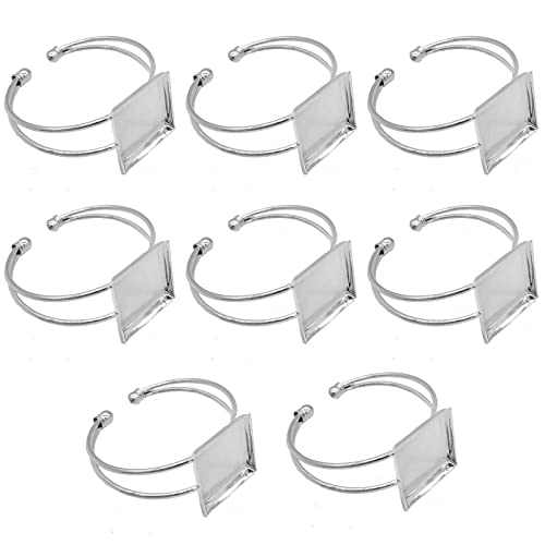 MIAO JIN 8Pcs 25 mm Adjustable Square Cabochon Bezel Tray Blank Bangle for Crafting DIY Bracelets Making