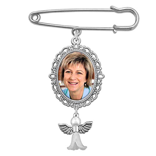 Lace Dangling Oval Photo Wedding Bouquet Charm with Guardian Angel
