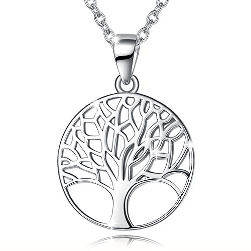 AGVANA Sterling Silver Necklace for Women Family Tree of Life Pendant Necklace Dainty Jewelry Anniversary Birthday Gifts for Women Girls Mom Grandma Wife Daughter Her Yourself, 16"+2"