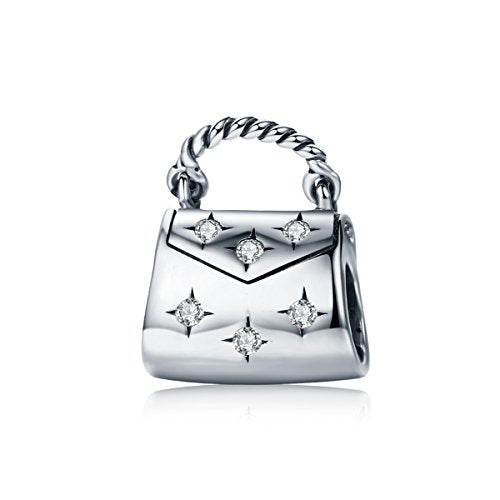 Sparkling Bag Charm 925 Sterling Silver Women Bag Charm Beads for DIY Charms Bracelet & Necklace