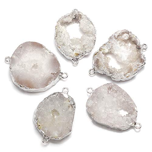 5Pcs Natural Druzy Agate Links Necklace Pendants Gemstone Charm Connectors Golden Plated for Necklace Bracelet Jewelry Making