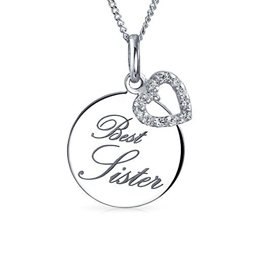 Bling Jewelry Personalize Circle Disc BFF Best Friends Sorority Words Best Sisters Pendant Necklace For Teen Women .925 Sterling Silver Customizable