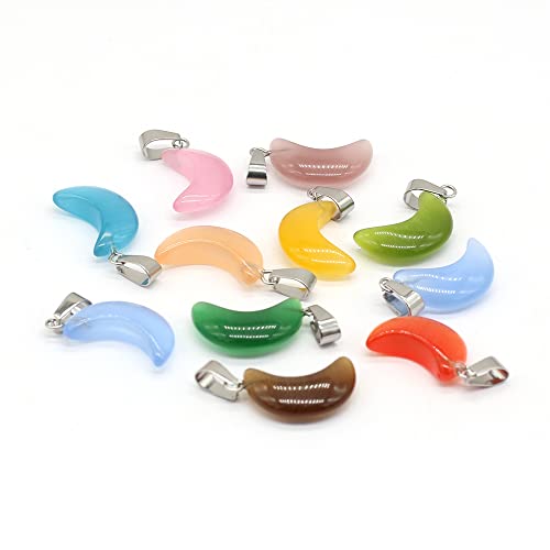 Zotoone 20PCS Natural Stone Pendant Moon Shape Rose Quartzs Unakite Pendant for Jewelry Making DIY Accessories Fit Necklaces 12x23mm