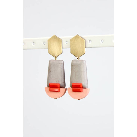 Gray, Red, and Pink Post Geometric Earrings