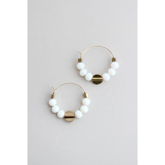 White Opal Hoop Earrings