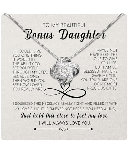 Larvincy Bonus Daughter Gifts, To My Bonus Daughter Necklace Heartfelt Message Card & Elegant Box, Step Daughter Gifts From Stepmom, Step Daughter Gifts From Stepdad, Stepdaughter Gifts From Stepmom