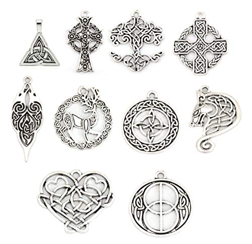 JGFinds Celtic Knot Charm Pendants in Antiqued Silver Tone, Themes of Tree of Life, Viking, Rune, Pagan, Irish, Wiccan and More, 20 Pack (Mixed Set, 2 of Each)