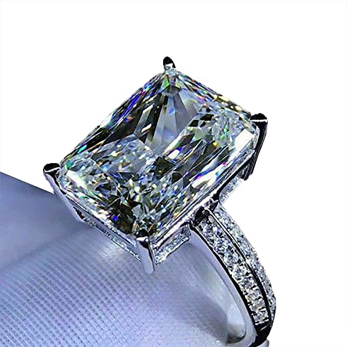 Fashionable imitation 6 carat luxury rectangular 3A zircon engagement ring set with man-made diamonds for women (6)