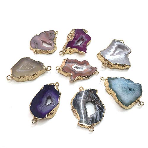 5pcs Natural Stone Connectors,Irregular Shape Natural Agate Pendant Charms DIY for Necklace or Jewelry Making(5pcs Random Colors)