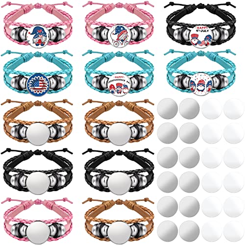 Cinunk 36 Pieces Sublimation Bracelet Blank Bracelet Bezel Setting Blank Heat Transfer Blank Leather Bracelet with Aluminum Sheet for DIY Jewelry Making Classic Style