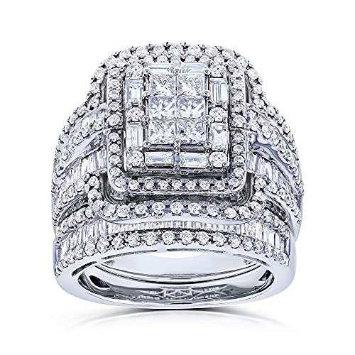 925 Sterling Silver Shiny Full Diamond Gemstone Ring Cubic Zirconia Rings Fold Wear Bridal Sets CZ Diamond Multi Row Ring Eternity Engagement Wedding Band Ring For Women (US Code 10)