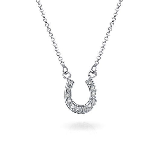 Petite Pave Cubic Zirconia CZ Equestrian Good Luck Charm Horseshoe Necklace Pendant Western Jewelry For Women Teens Graduation Gift .925 Sterling Silver