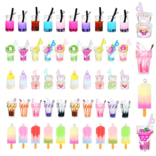 50Pcs Boba Tea Keychain Milk Tea Mini Boba Bottle Charms Cute Boba Keychains for Jewelry Making Resin Fruit Food charms for DIY Jewelry Craft Popsicle Earrings Necklace
