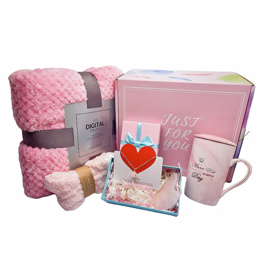 JFRCSSY Get Well Soon Gifts for Women, Relaxation Gifts, Happy Birthday Gifts, Warm & Relaxing Sympathy Blanket & Socks, Coffee Mug, Rose Quartz Scraping, Bracelet, Pendant Sympathy Gift for Her