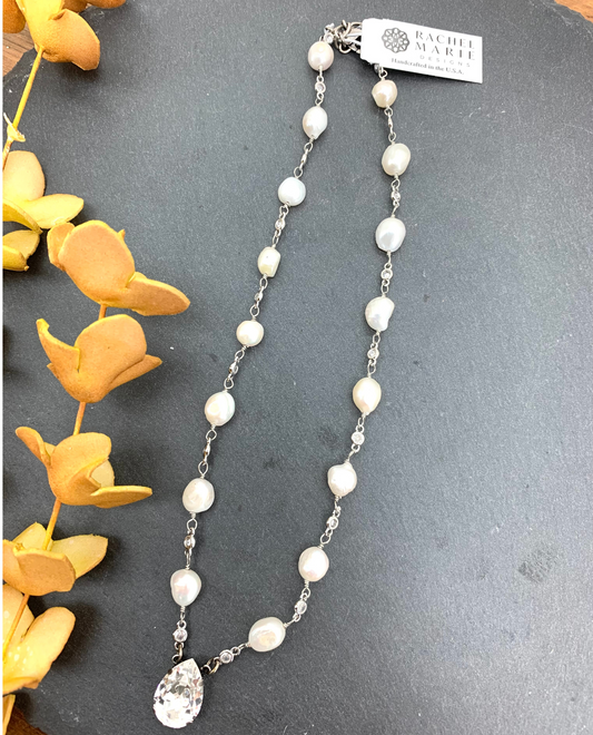 RACHEL MARIE DESIGNS BARRINGTON NECKLACE SILVER WHITE PEARL