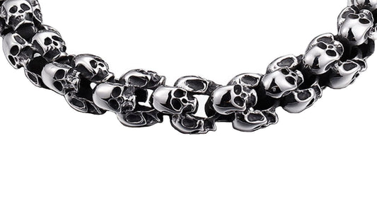 Birch & Bliss 26" Polished Skull Link Necklace in Metal Gift Box – Solid 316L Marine Grade Stainless Steel Skull Necklace for Men and Women - Blackstatic Collection | Gifts For Men