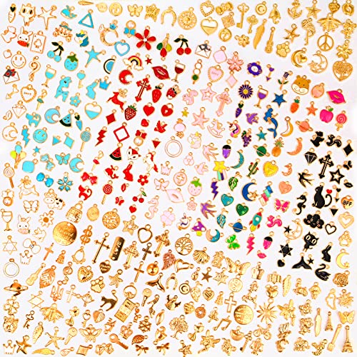Mckanti 350Pcs Bracelet Charms for Jewelry Making with 350 Jump Rings Wholesale Bulk Lots Jewelry Making Silver Bracelet Charms Gold Plated Enamel Charms Pendants for Necklace Bracelet Jewelry Making.