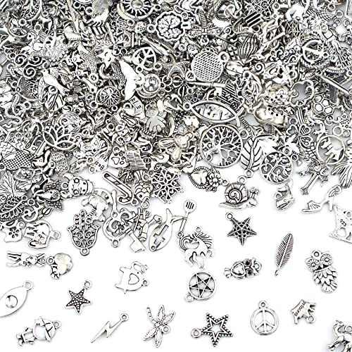 JIALEEY 400 PCS Wholesale Bulk Lots Jewelry Making Charms Mixed Smooth Tibetan Silver Alloy Charms Pendants DIY for Bracelet Necklace Jewelry Making and Crafting