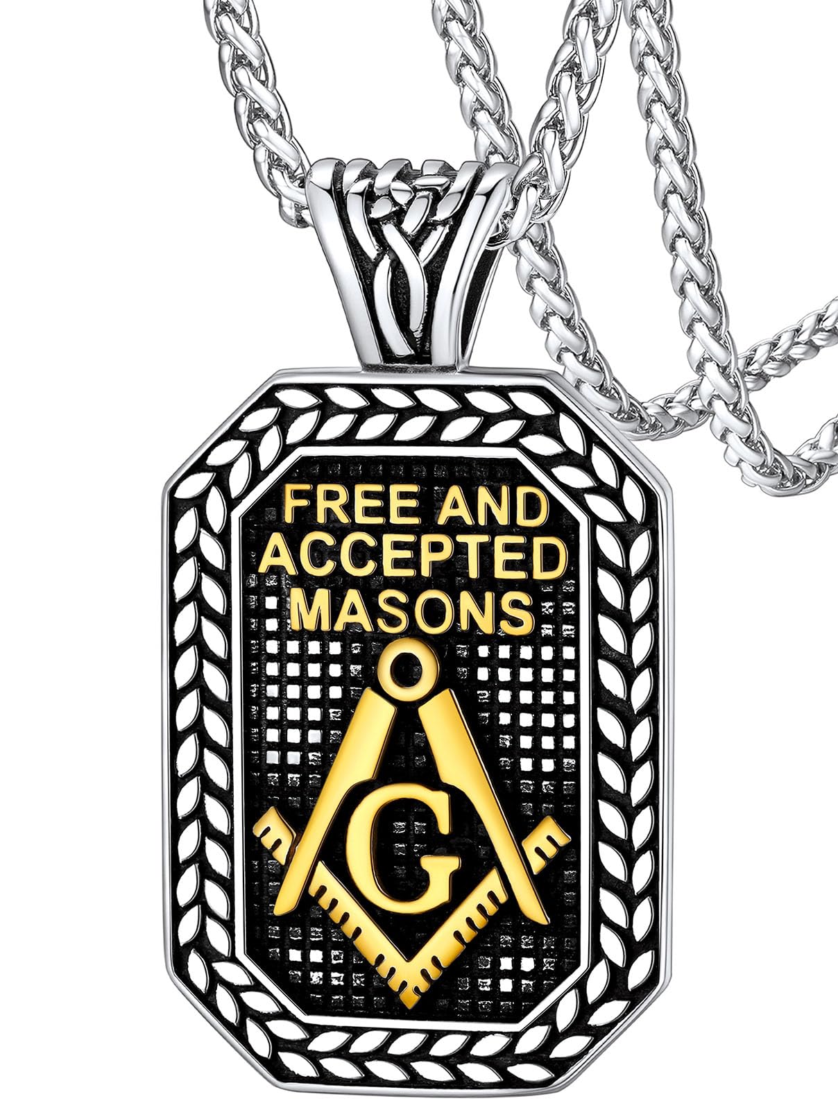 FaithHeart Stainless Steel Freemason Masonic Pendant Necklace for Men Unisex Silver Gold Stainless Steel Jewelry with 22+2 Inches Chain