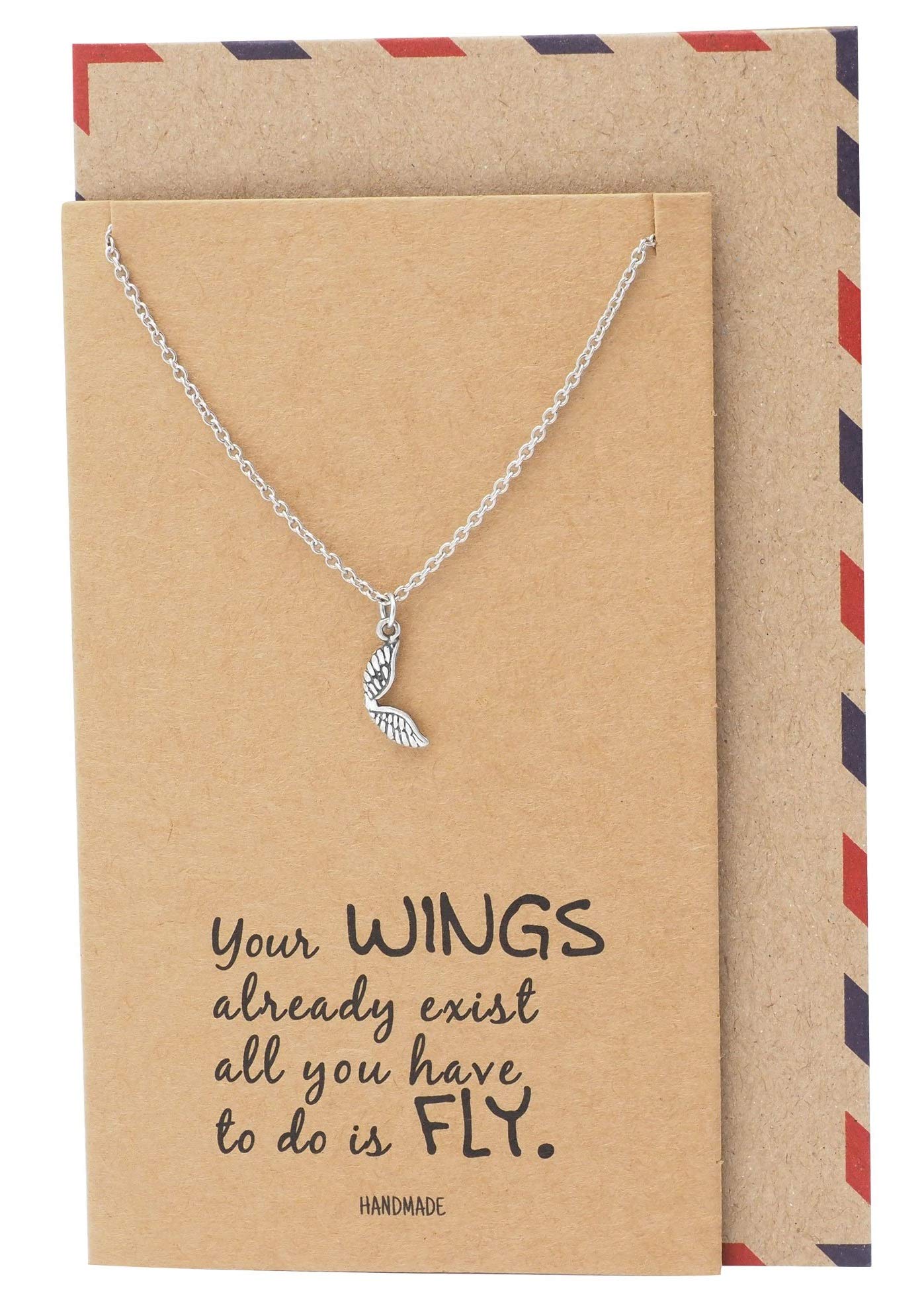 Quan Jewelry Guardian Angel Jewelry Necklace, Gifts for Her, Necklaces for Woman, Angel Wing Charm Pendant, Graduation Gift, New Beginnings and Freedom Inspired Charm