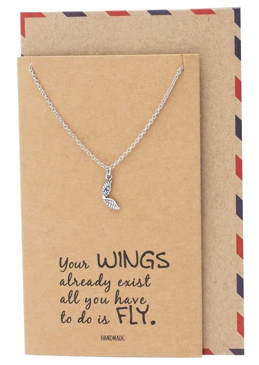 Quan Jewelry Guardian Angel Jewelry Necklace, Gifts for Her, Necklaces for Woman, Angel Wing Charm Pendant, Graduation Gift, New Beginnings and Freedom Inspired Charm