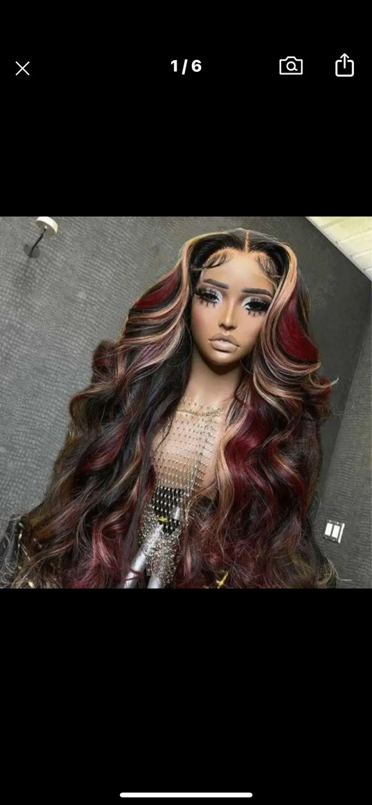 28 inch , lace front 13x4 premium synthetic multi color wig
