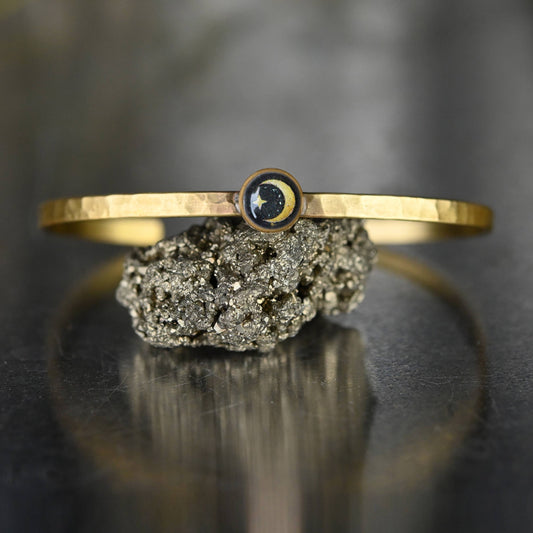 Thin Brass Cuff with Moon and Stars