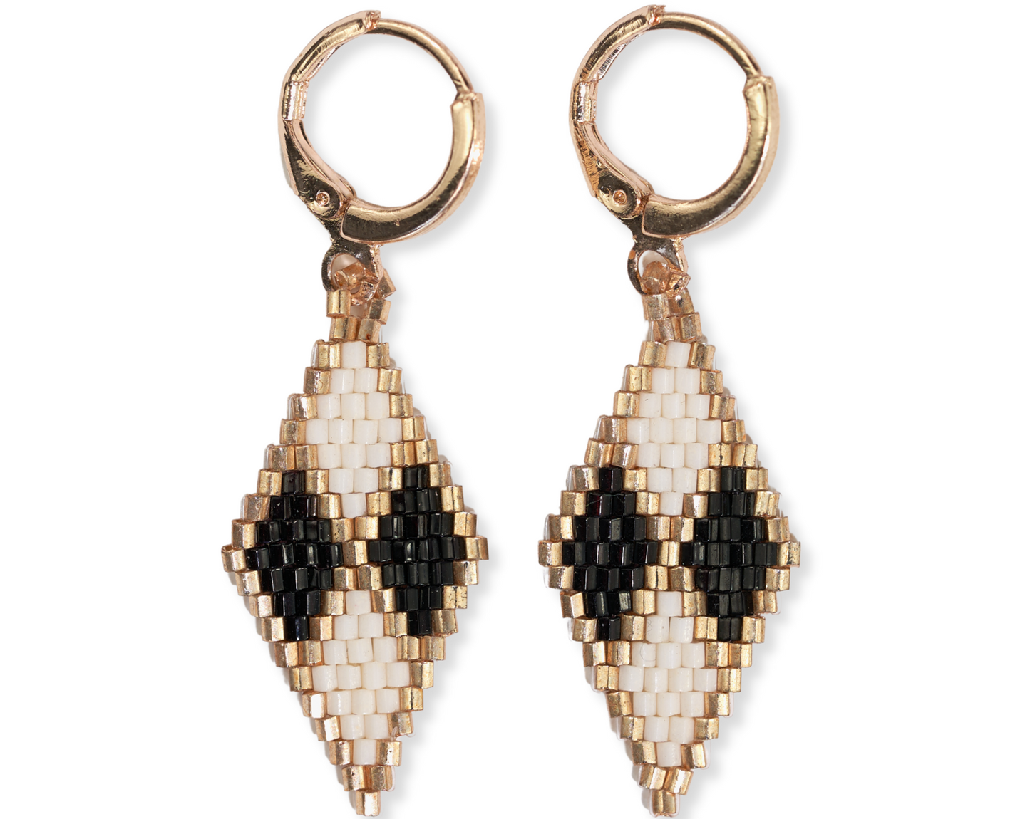 Carmen Mini Gold Hoop Diamond Pattern-Black/White