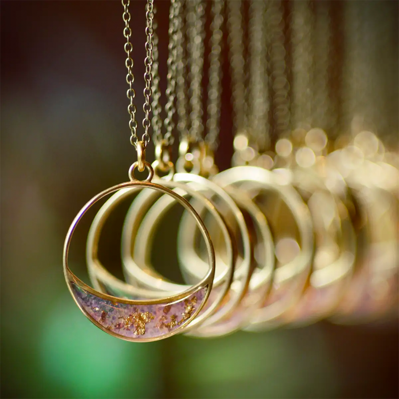 Cameoko Long Crescent Crushed Gemstone Inlay Necklace