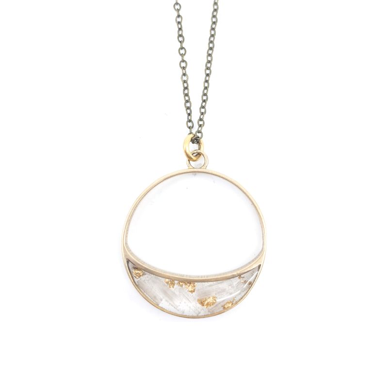 Cameoko Long Crescent Crushed Gemstone Inlay Necklace