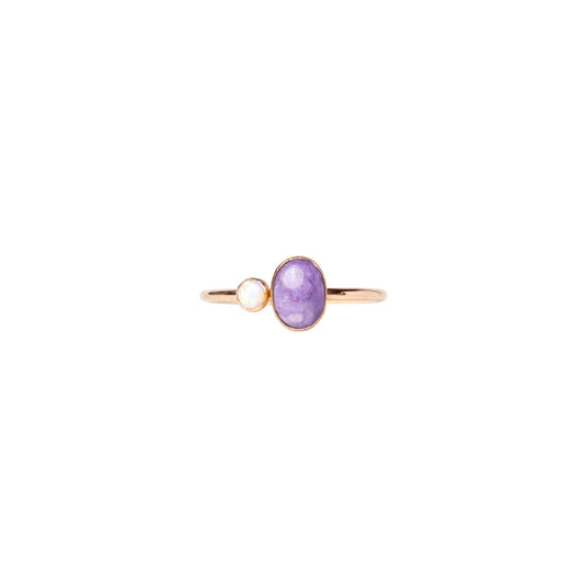 Mineral and Matter Duo Charoite Amethyst and Opal Ring