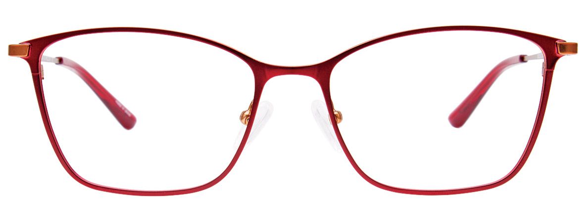 asyclip ec532 aspex eyewear full rim stainless steel metal ladies women rectangular cat eye shiny red bronze, bright and colourful. flattering, beautiful craft. front view