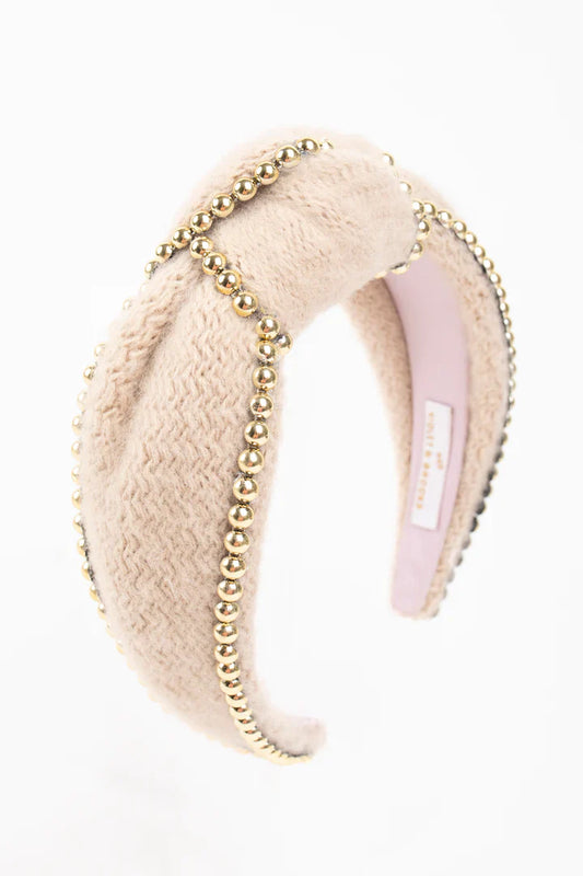 Jayne Beaded Knot Headband - Cream