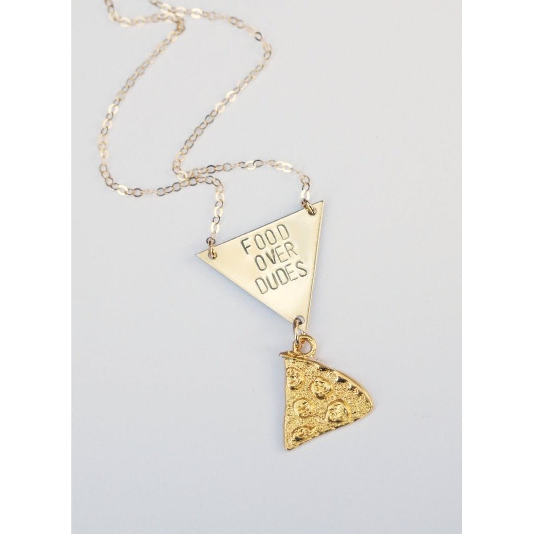 Food Over Dudes Necklace in Brass Pizza | Handmade