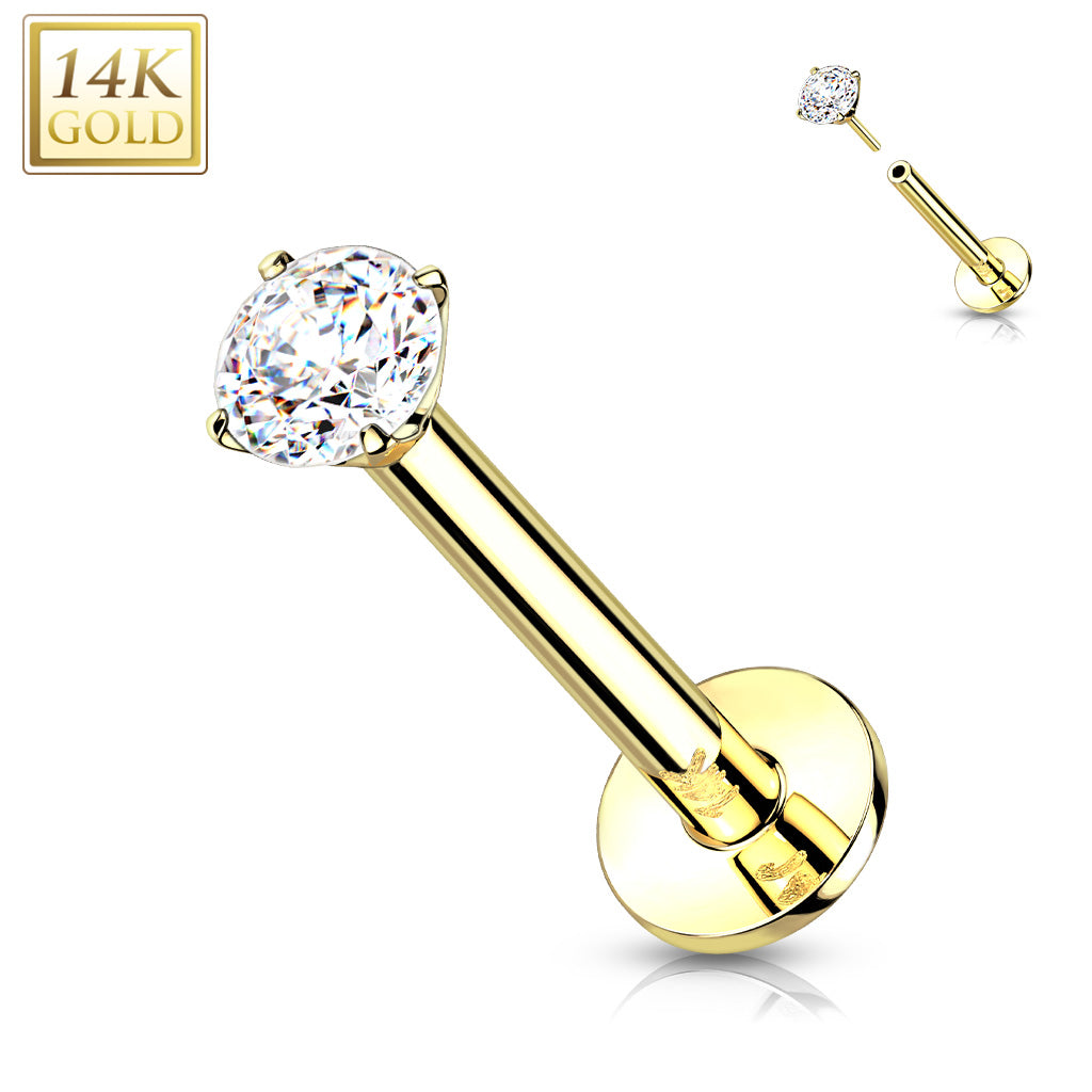 Piercing Earring Prong Set CZ Gold Stud