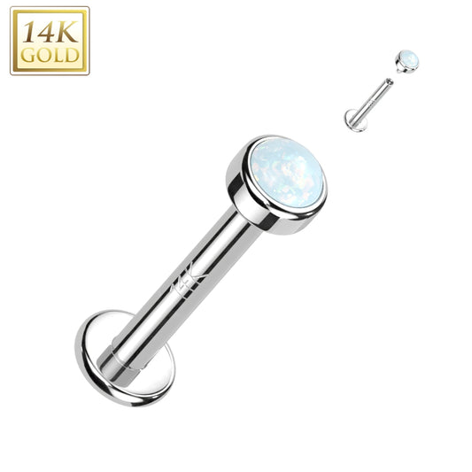 Piercing Earring Bezel Set Opal Stud Internally Threaded