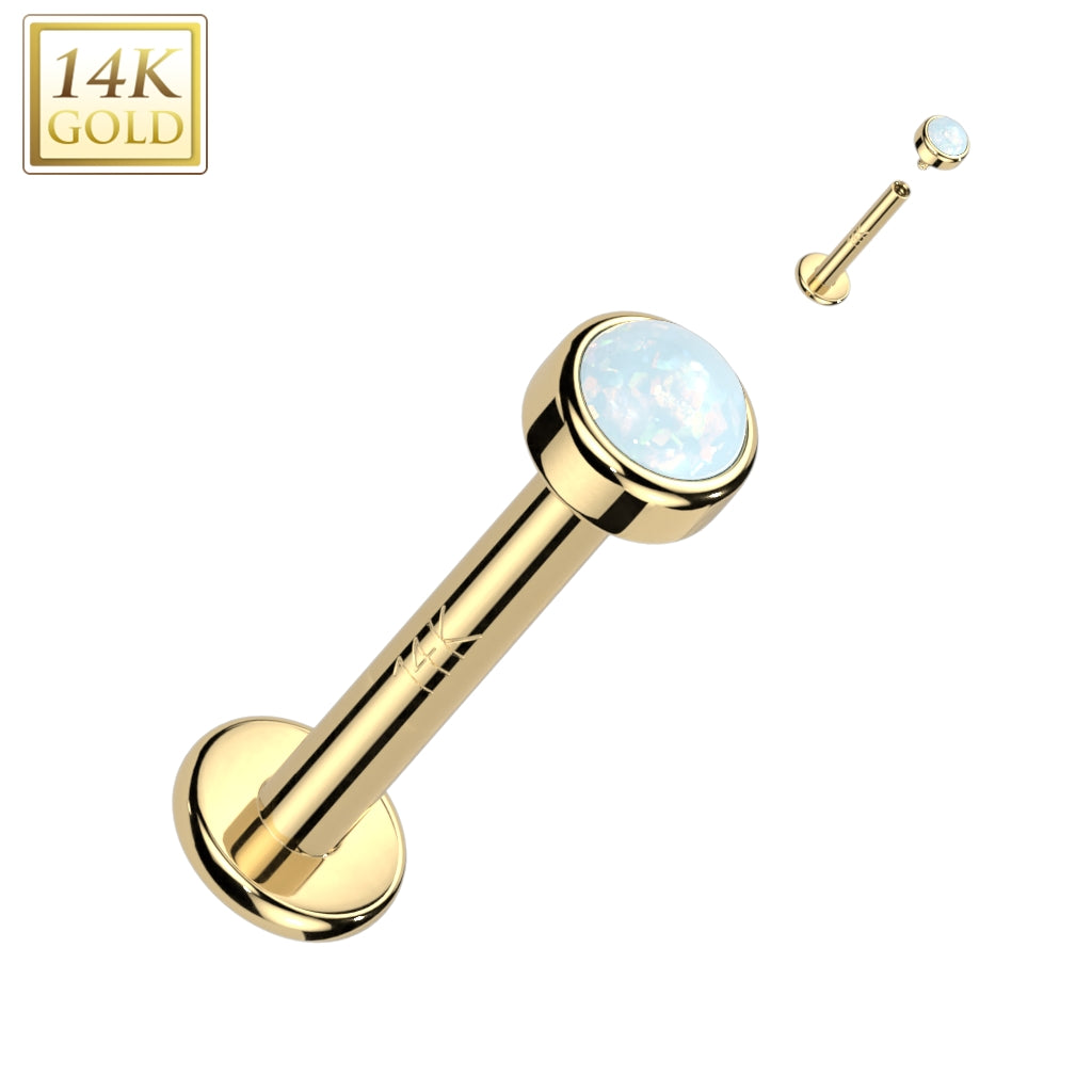 Piercing Earring Bezel Set Opal Stud Internally Threaded