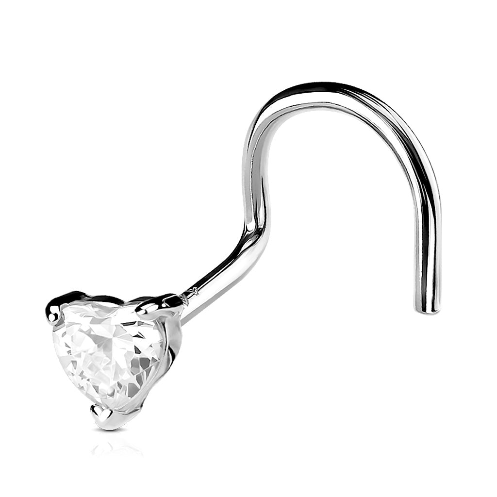 Piercing Earring Heart Shaped CZ Nose Screw Stud