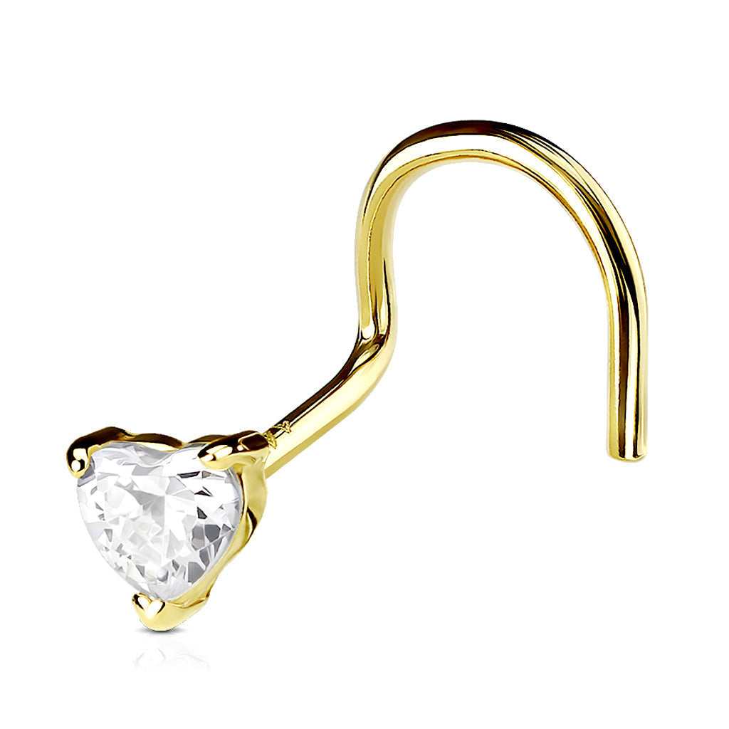Piercing Earring Heart Shaped CZ Nose Screw Stud