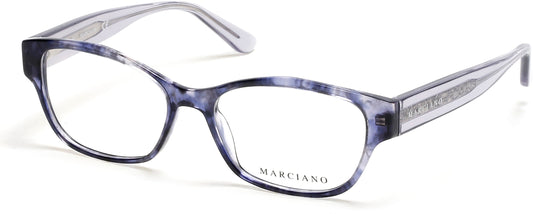 guess by marciano gm0340 plastic acetate optical prescription eyewear glasses female ladies women classic traditional soft upswept rectangular shape 055 blue marble havana bold