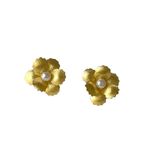 Pearl center Petite Flower Stud (gold or silver)
