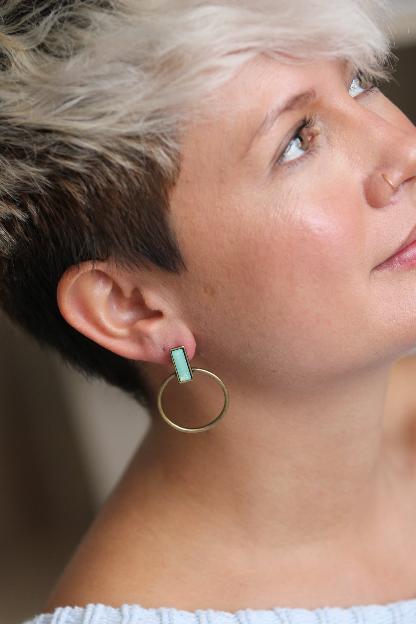 Bronze Hoop Emerald Stone Earrings